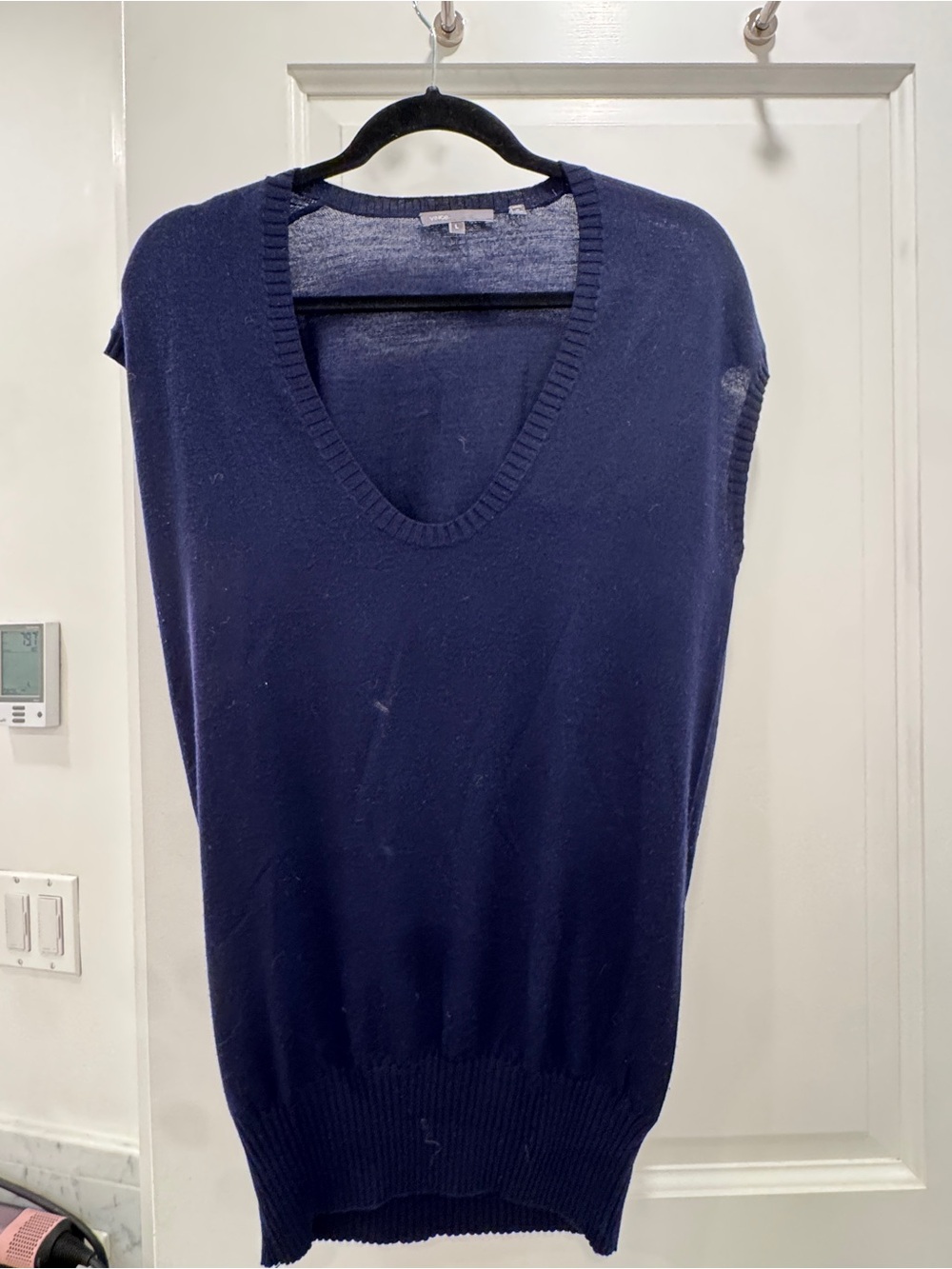 Vince Navy Sleeveless Wool V-Neck Knit Vest